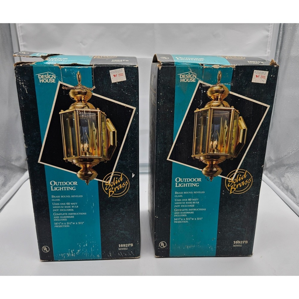 Design House 1692PB Solid Brass Outdoor Lighting Beveled Glass Set of 2 New